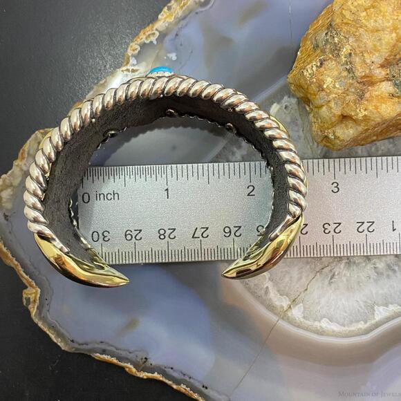 Carolyn Pollack Sterling, Brass, Leather Band 1 Turquoise Bracelet For Women - Picture 9 of 10